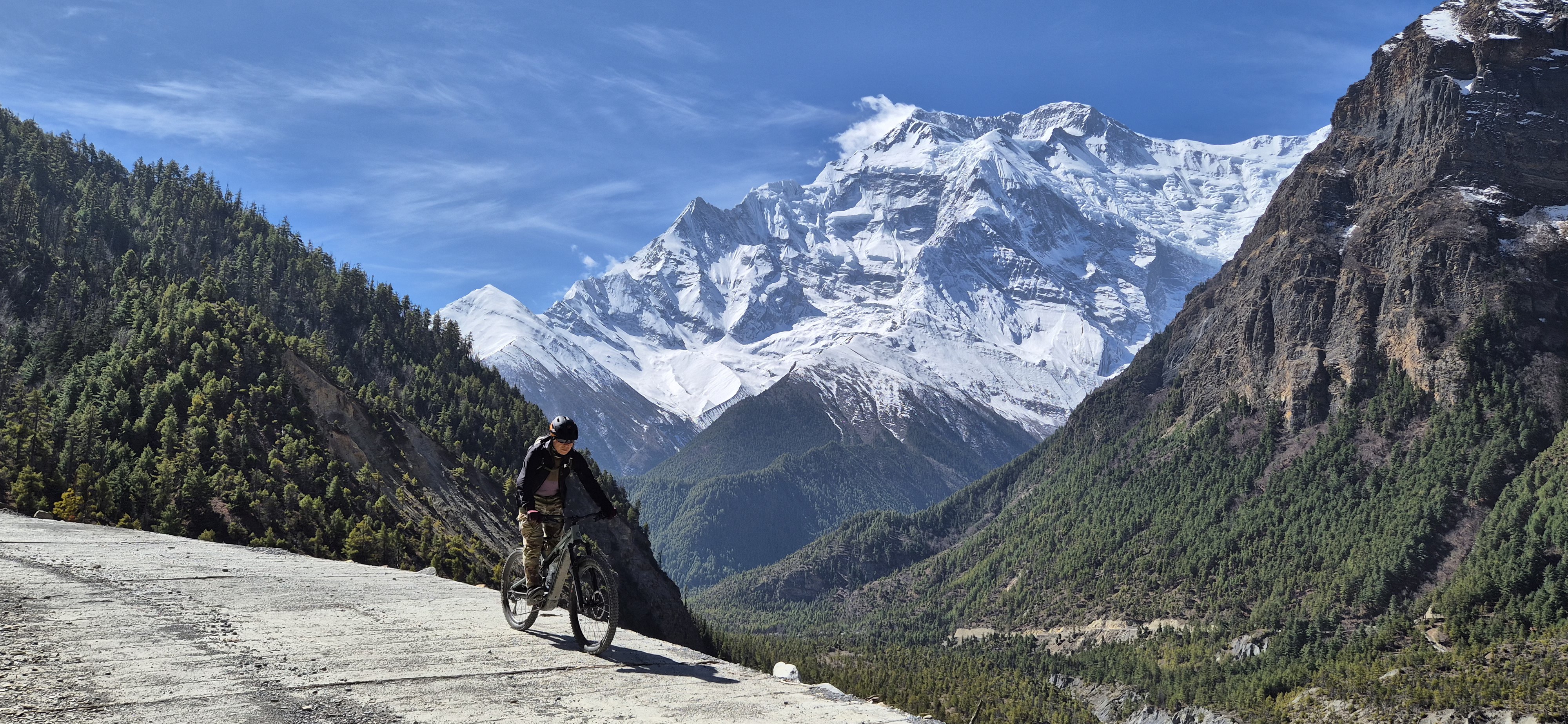 Mountain biker on Annapurna ridge